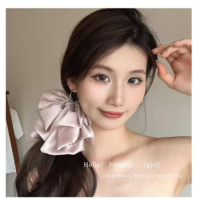 French Style Satin Bow Hair Claw Clips for Women, Elegant Large Hair Claws for Bun & Updo Hairstyles, Luxury Textured Hair Accessories for Back of Head, New Trendy Fashion Headwear for Spring Summer Daily & Party easter bunny ears