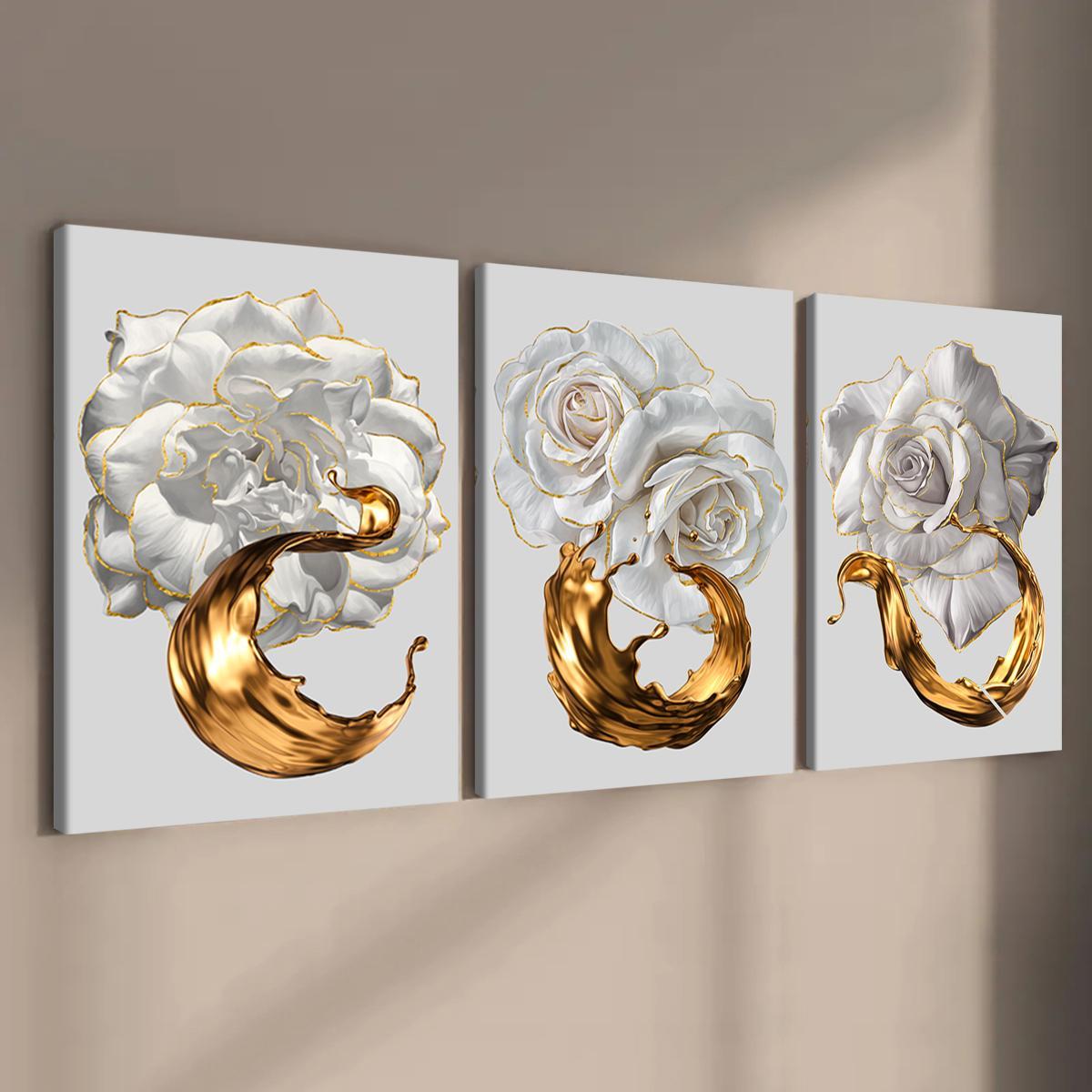 2D Flat Wall Decor Framed 3 Counts/Set, Floral Prints Flower Pattern Painting, Modern Home Decor For Living Room, Bedroom & Office