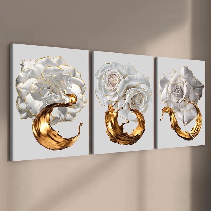 Wooden Framed Canvas Painting, 3 Counts/set Flower Pattern Wall Art, Modern Art for Home Living Room Bedroom Office Decor