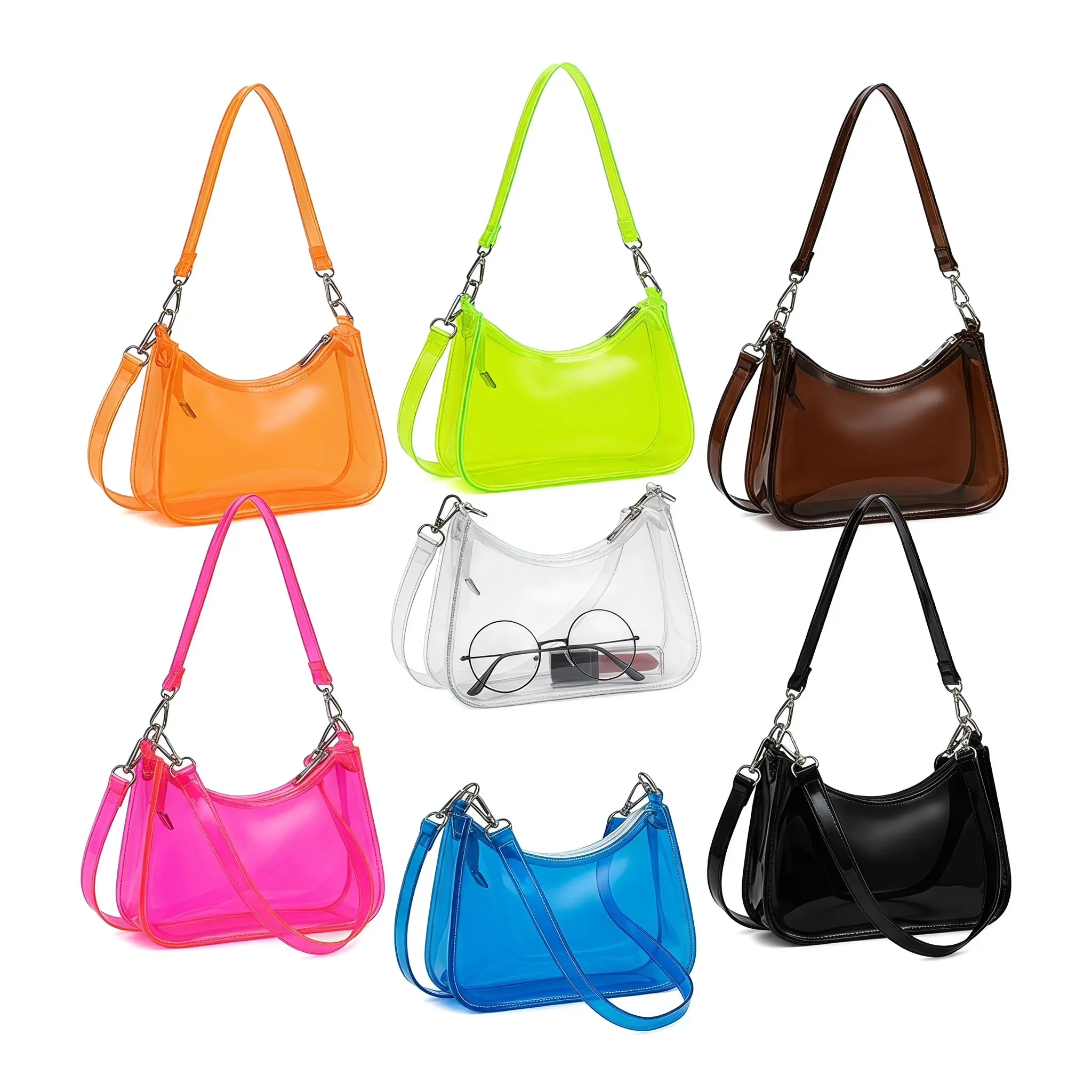Transparent PVC  For Women 2026 Trendy Korean Jelly  Color Block Shoulder  Y2K  Daily Essential Small Clear Purse