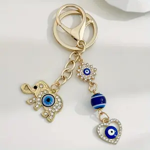2pc  Men's Evil Eye Keychain & Bag Charm, Luxury Crystal Blue Pendant, Zinc Alloy, Rust-Proof, Stylish Protection, Bling Bling Keychains, Trendy Cute Keychain, Keychain For Bags