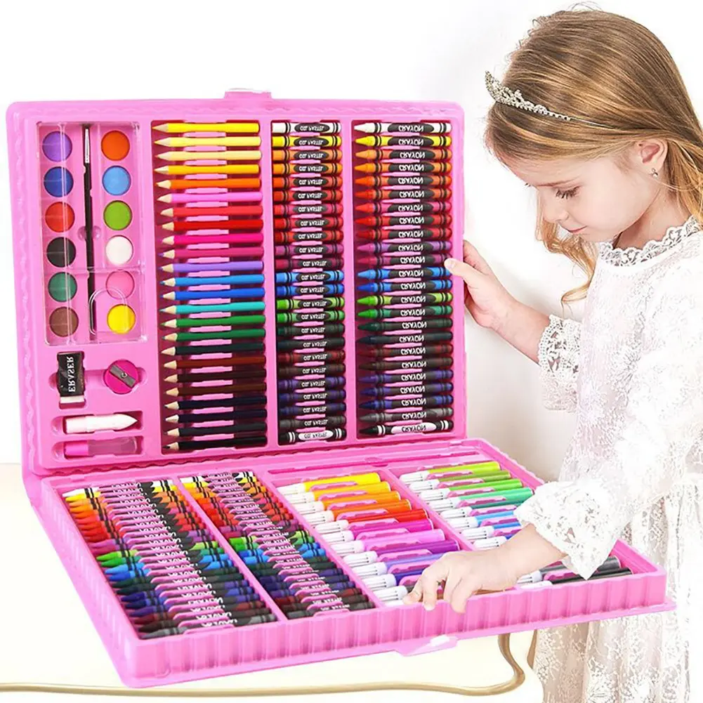 Portable Art Set Drawing Painting Art Supplies,Kids Art Set with Watercolour Pens, Coloured Pencils & Crayons,Painting & Drawing Kit with Organiser, Sharpener, Eraser for Student Back to school season gift