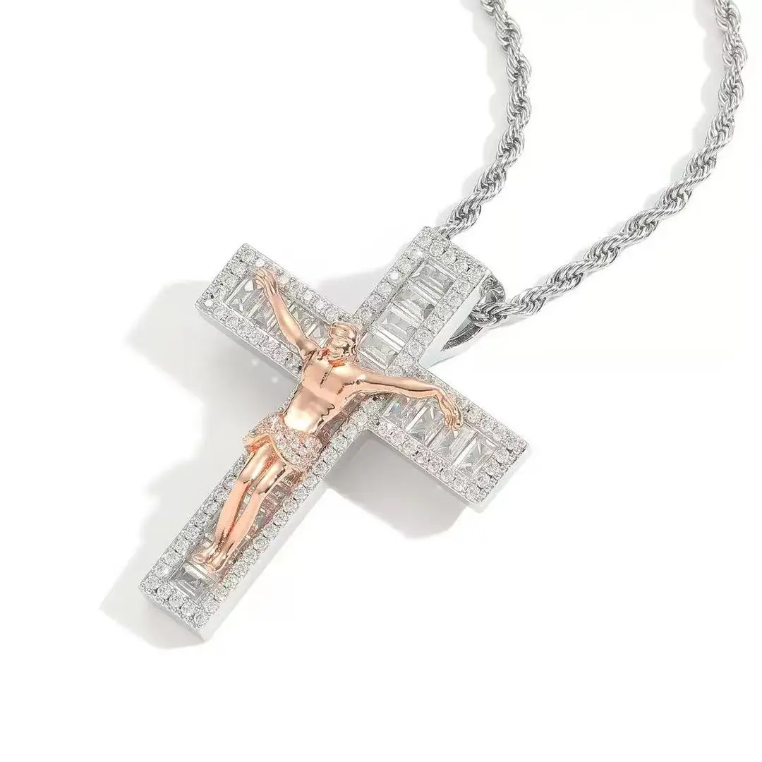 Elegant Iced-Out Cross with Jesus pendant necklace