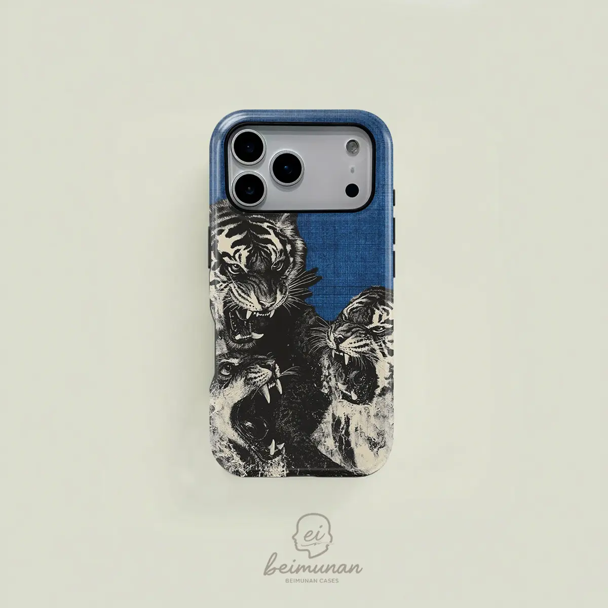 Retro black and white color-blocked tiger roaring sketch phone case, sturdy and durable 2-in-1 protective case, MagSafe compatible, suitable for iPhone 17/16/15/14/13/12/11 Pro Max/Plus/Pro, simple and stylish phone case, perfect for holiday gifts.