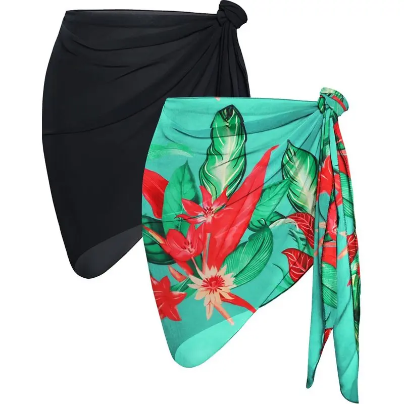 2‑Pack Women Sheer Beach Sarong, Lightweight Chiffon Swimsuit Cover‑Up, Bikini Wrap Skirt for Beach, Poolside and Summer Vacation Resort
