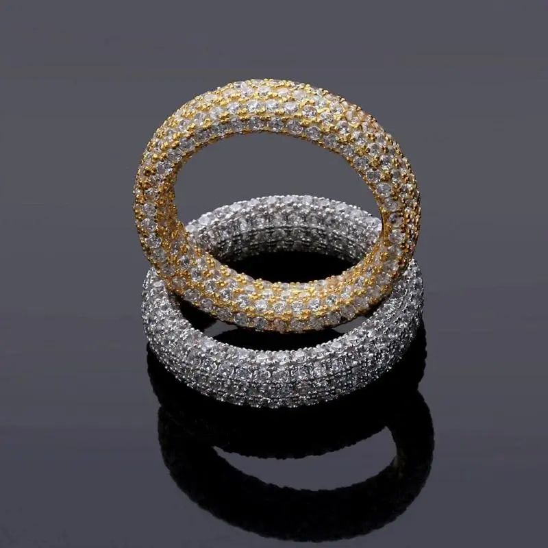 New  High-end Hip Hop Stone Paved Bing Iced Out Round Finger Rings Men Women Rapper Jewelry Gold Silver Color Drop Shipping