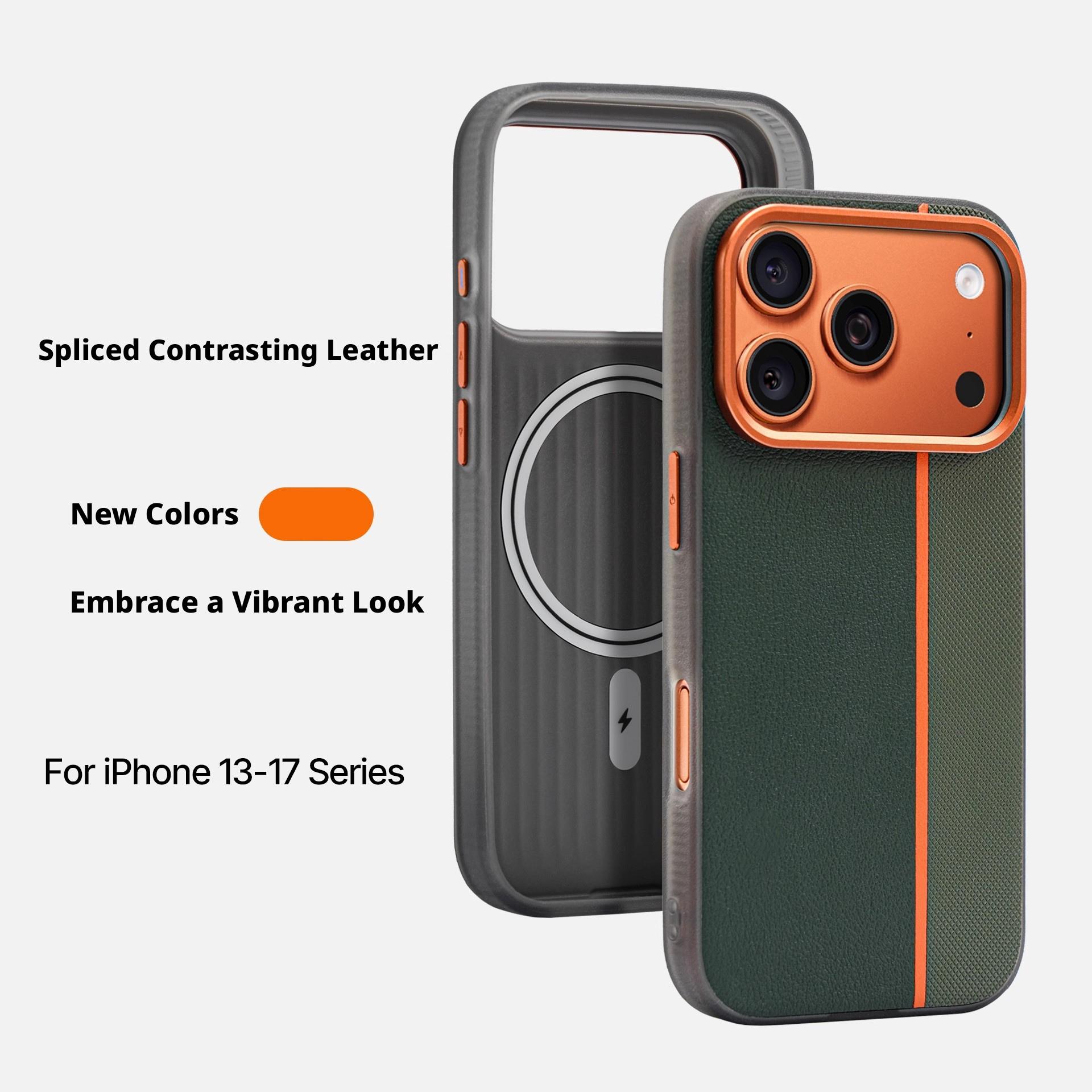For iPhone 17 Pro Max phone case, color-blocking leather magnetic suction, anti-drop protective cover for 16, 15
