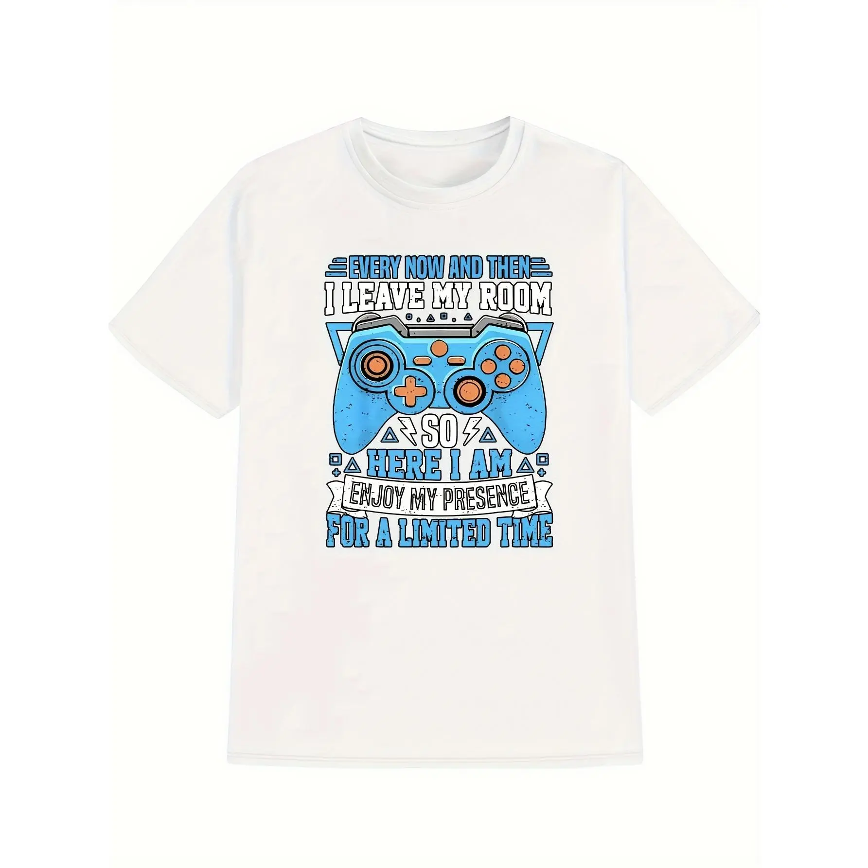 Men's Plus Size Casual T-Shirt - Menswear Tops, Short-Sleeve, Round Neck, Large Electronic Game Controller Print, Suitable for Summer Sports, Daily Wear, All Seasons, Shortsleeve