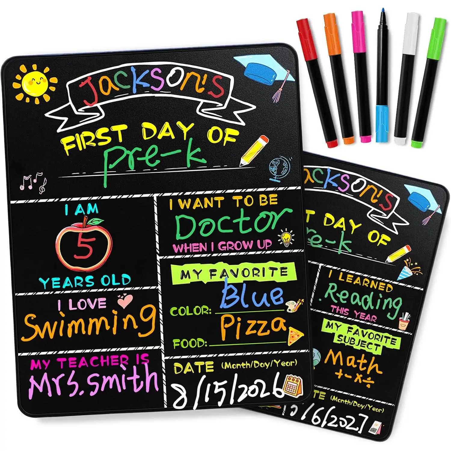 of School Sign 14”x11” – Double-Sided First and Last Day of Chalkboard Board for  –   to School Sign for , , and  – Easy to Write & Clean