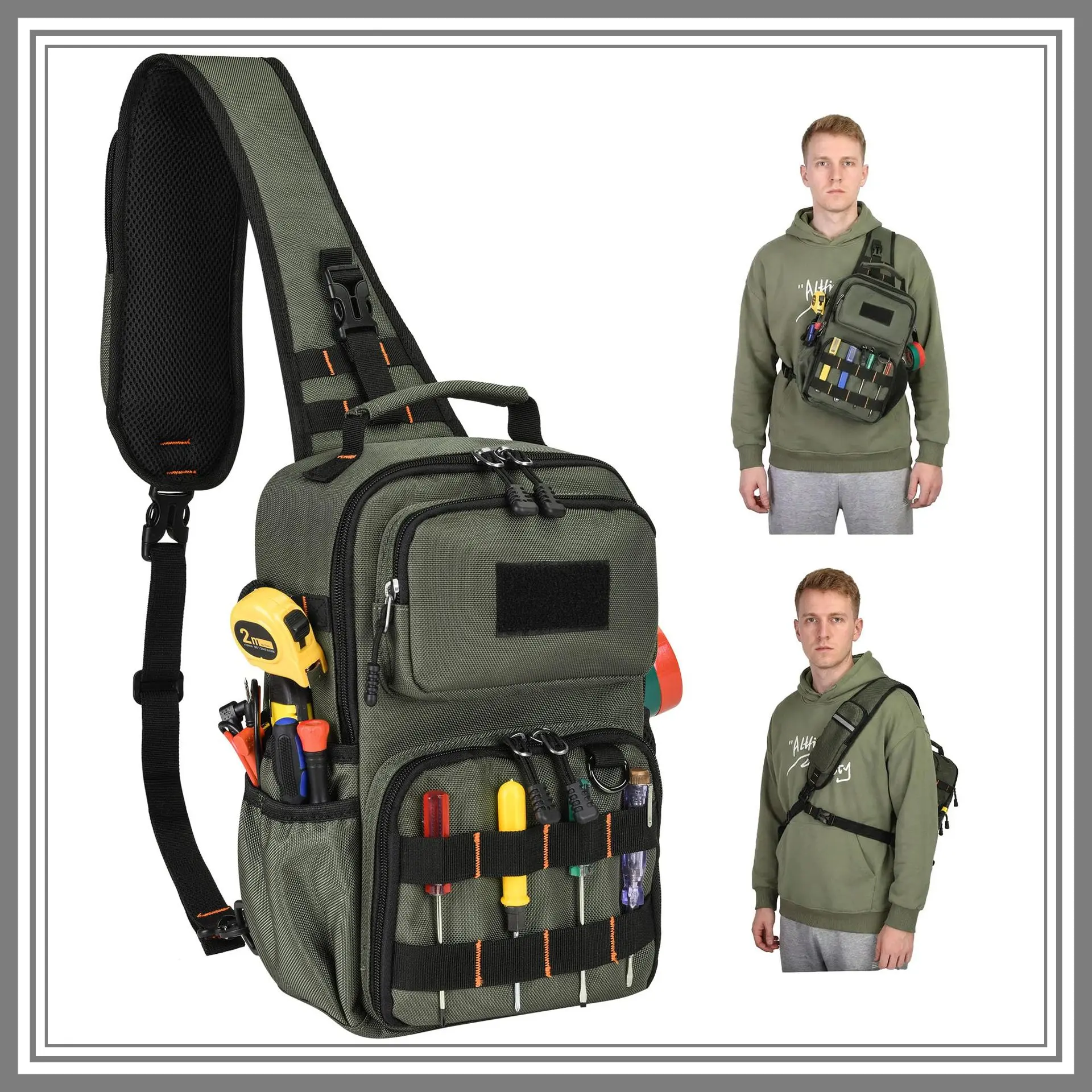 Heavy Duty Tactical Electrician Chest Tool Bag - 15-Pocket Waterproof 1680D Oxford Fabric Work Accessory with 3-Point Harness, Waist Strap for Jobsite, Men's Work Accessories, Multiple Pockets, Waterproof Shell