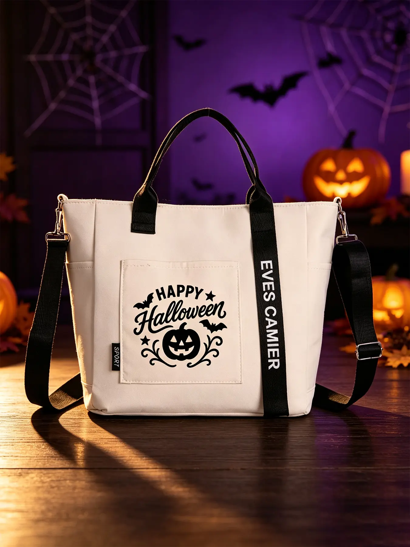 Halloween Pumpkin Pattern Print Tote Bag, Unisex Shoulder & Crossbody Handbag, Large Capacity Multi-Compartment Hand Bag, Perfect Festival Gift for School, Daily Travel and Halloween Activities