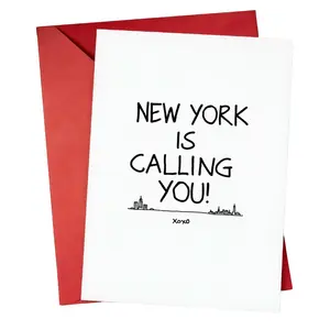 New York City Skyline Card, Blank Paper for Friends, Graduation, Travel, Handwritten Font, Xoxo, Holiday Greetings, Minimalist Urban Theme