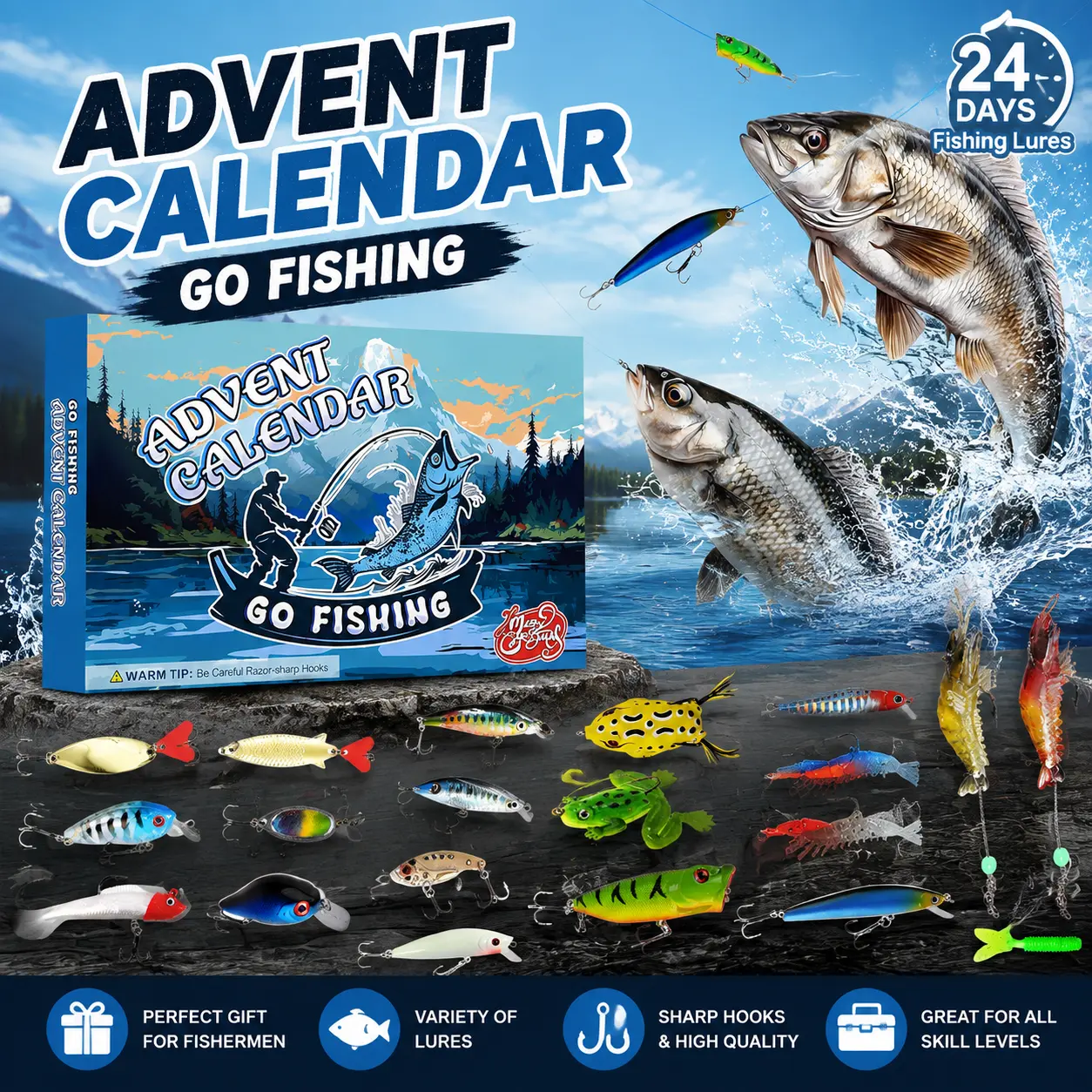 2026 Fishing Lure Advent Calendar - Fishing Lures Kit for Bass, 24PCS Swimbaits Crankbaits Fishing Tackle Set | Bass Fishing Lure Kit, Multi Jointed Swimbaits and Soft Baits for Trout Pike Freshwater Fishing