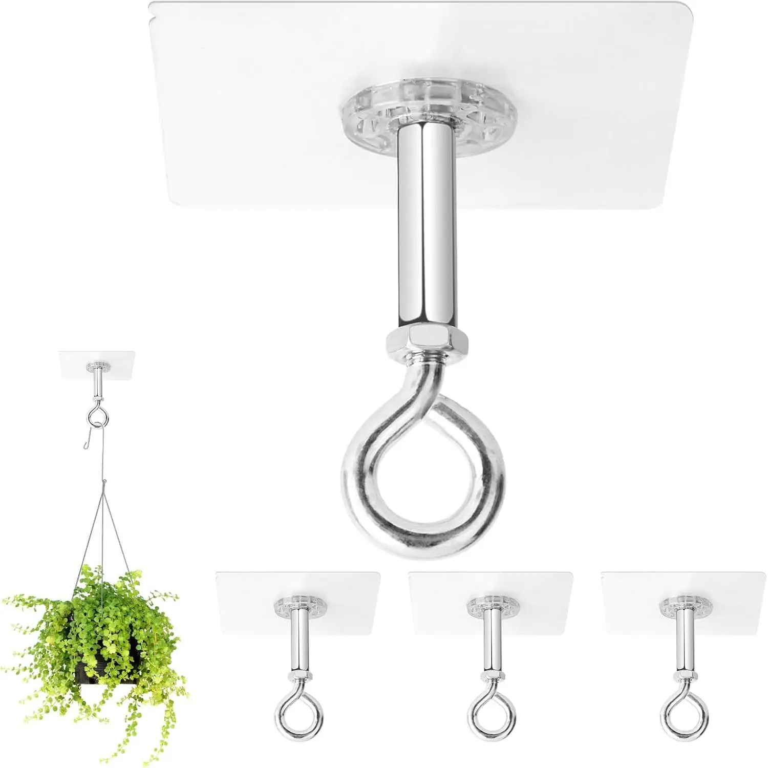 Adhesive Ceiling Hooks 4 Pack, Hold 25lbs, Extra Heavy Duty for  , Adhesive Stick  Outdoor Ceiling Hanger, No Drill & No Screw Stainless Steel Sticky Eyes Hooks