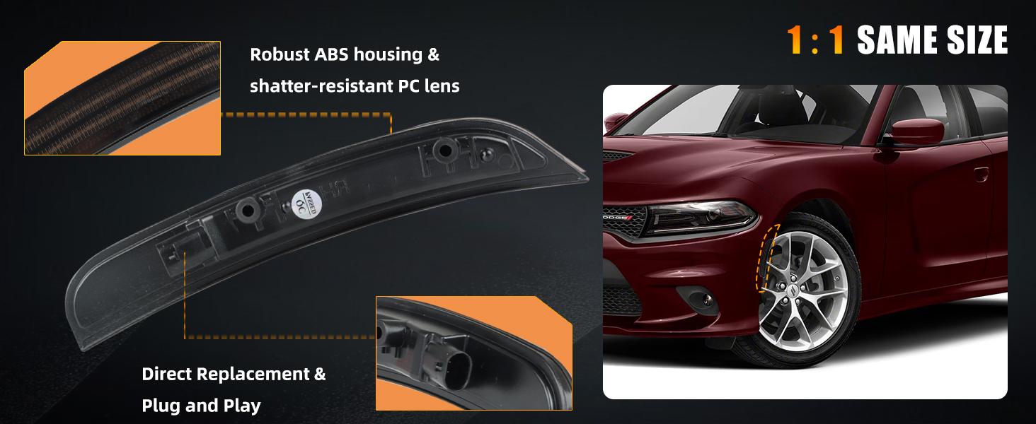 SUNDAY MIRTH Front & Rear Fender LED Side Marker Lights for Dodge Charger RT 2015-2023, [SUPER BRIGHT] 2-Row Lamp Beads Smoked Lens Side Bumper Marker Lamps, White LED Side Marker Turn Signal Lights, 4 PCS