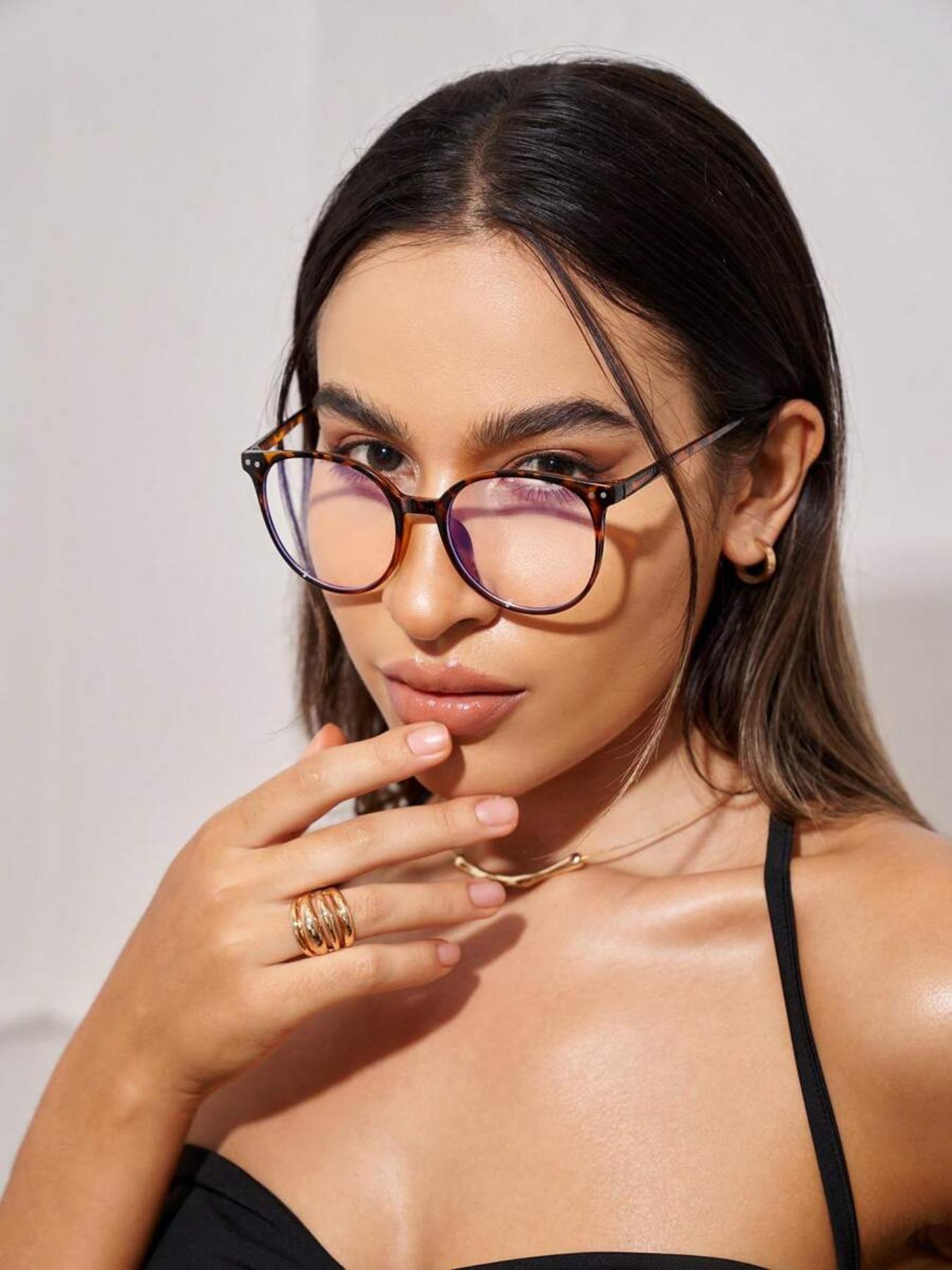 Women's Round Frame Anti-Blue Light Fashion Leopard Pattern Eyeglasses, Daily Wear Transparent Eyewear Accessories, Polycarbonate Material, Cute Style