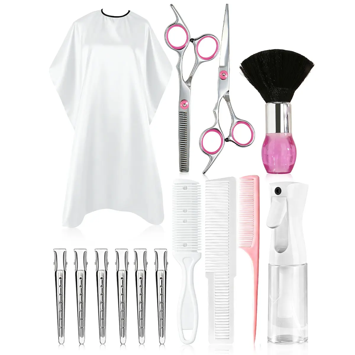 14pcs Professional Haircutting Tools Set, Haircut Kits, Hairdressing Set, Barber Equipment, Includes Clippers, Apron, Comb, Brush, Razor, Spray Bottle, Cleaning Brush, Storage Bag