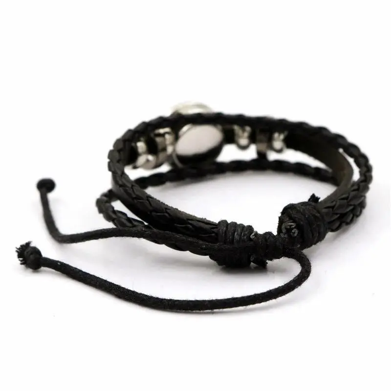Anime Mega Stone Poke Snap Weave Leather Bracelet with Glass Cabochon, Adjustable Bangle Jewelry for Women, Kids+Adults Gift (Toys & Hobbies DIY Felt Crafts Accessory)