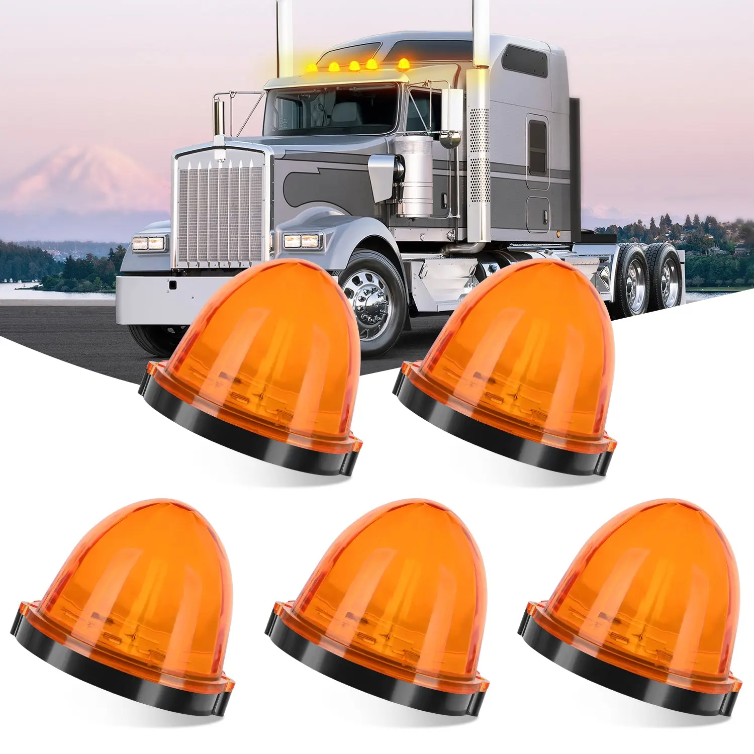 Nilight Cab Roof Marker Lights - 5 PCS 18 LED Amber Lens Clearance Lights, Waterproof Surface Mount for Heavy Duty Trucks, Trailers, Campers