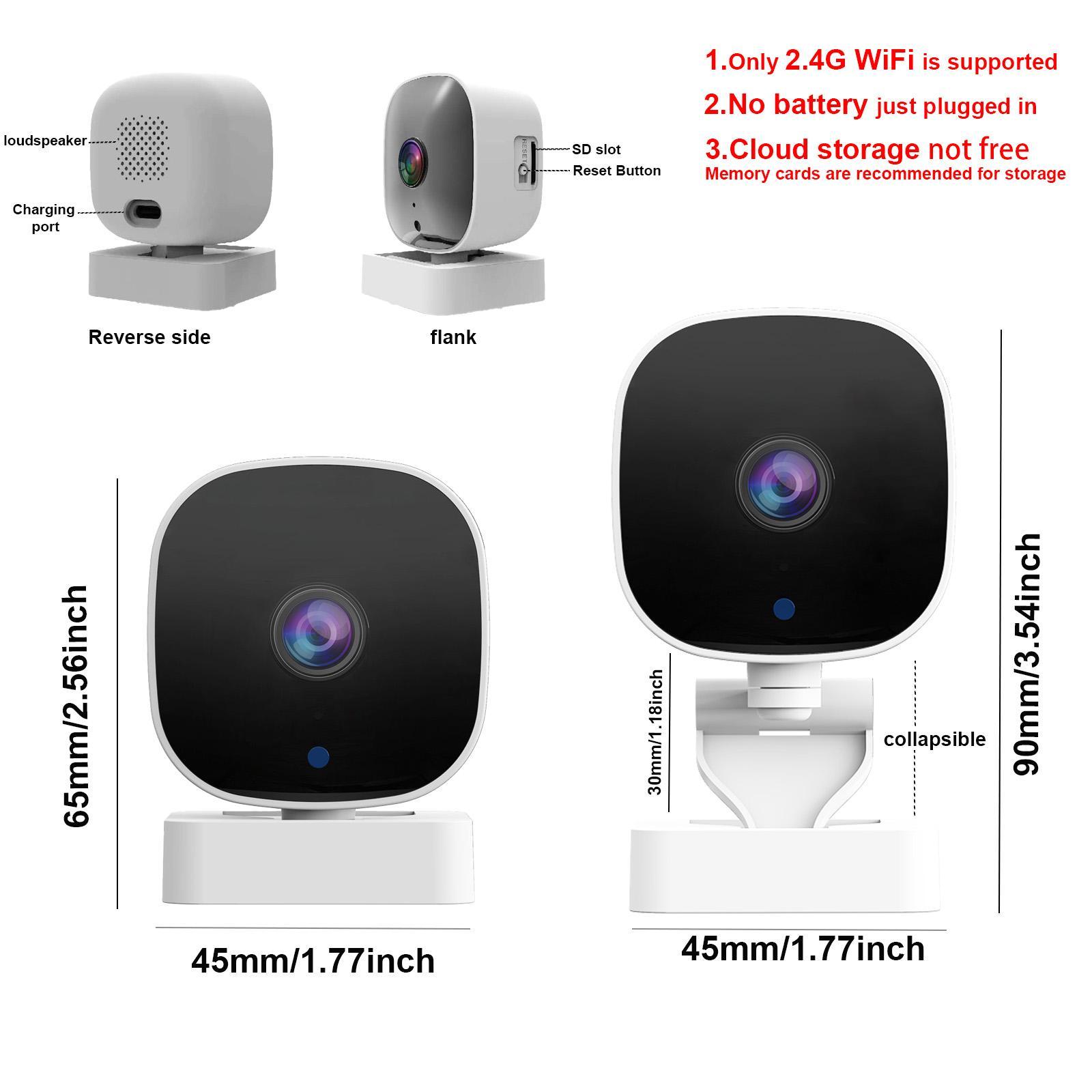 Wireless WiFi Camera, USB Wall Mount Security Monitor with Night Vision, Motion Tracking, 2-Way Talk, APP Live View, Security Camera for Indoor Use, Home Monitoring Camera