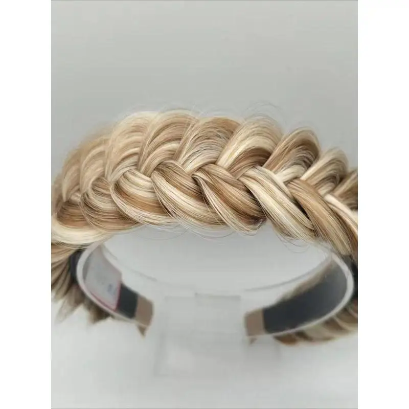 Thick Chunky Synthetic Braid Wig Headband for Women, Non Slip Serrated Inner Band Ombre Highlight Braided Hair Wrap, 40cm Lightweight Hair Accessory for Daily Makeup Washing Face Vacation Photoshoot Bridal Party Styling,Fashion Hair Accessories
