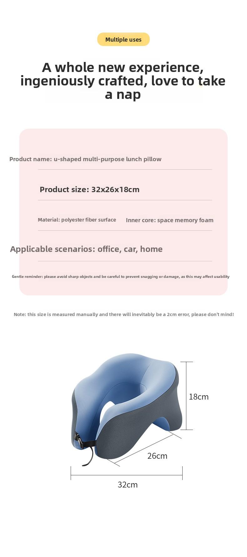 Office U-shaped Nap Pillow Multifunctional Tool for Students to Sleep on Stomach at Desk During Lunch Breaks with 6 Major Functional Areas
