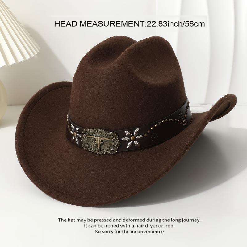 1pc Western Cowboy Hat with Embossed Bull Headband, 100  display picture 3
