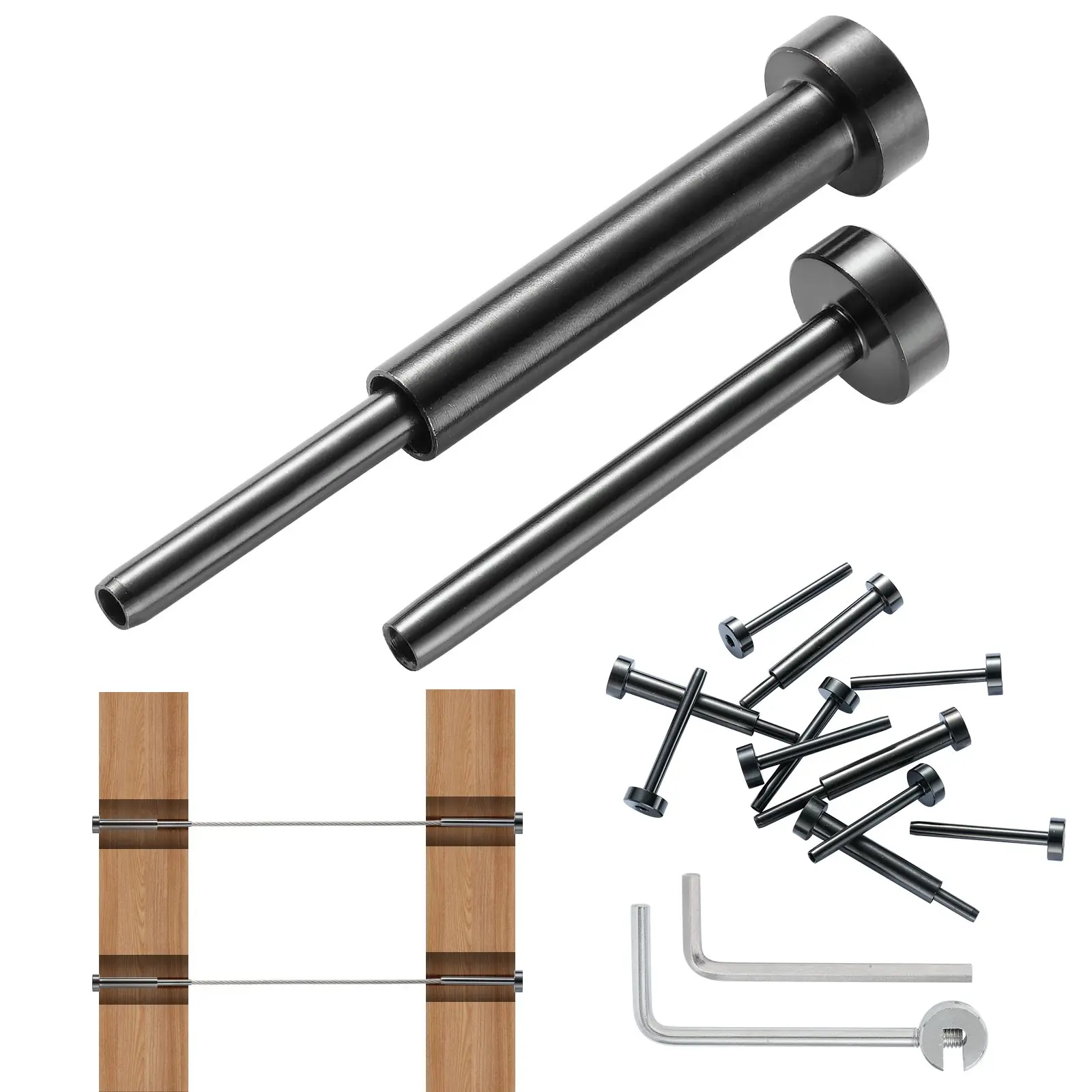 【Black Friday】VEVOR 30-Pack Invisible Cable Railing Tool Kits, T316 Steel 1/8" Invisible Receiver, Swage Stud End, Swage Tensioner for Wood/Metal Posts, Black Cable Railing Hardware