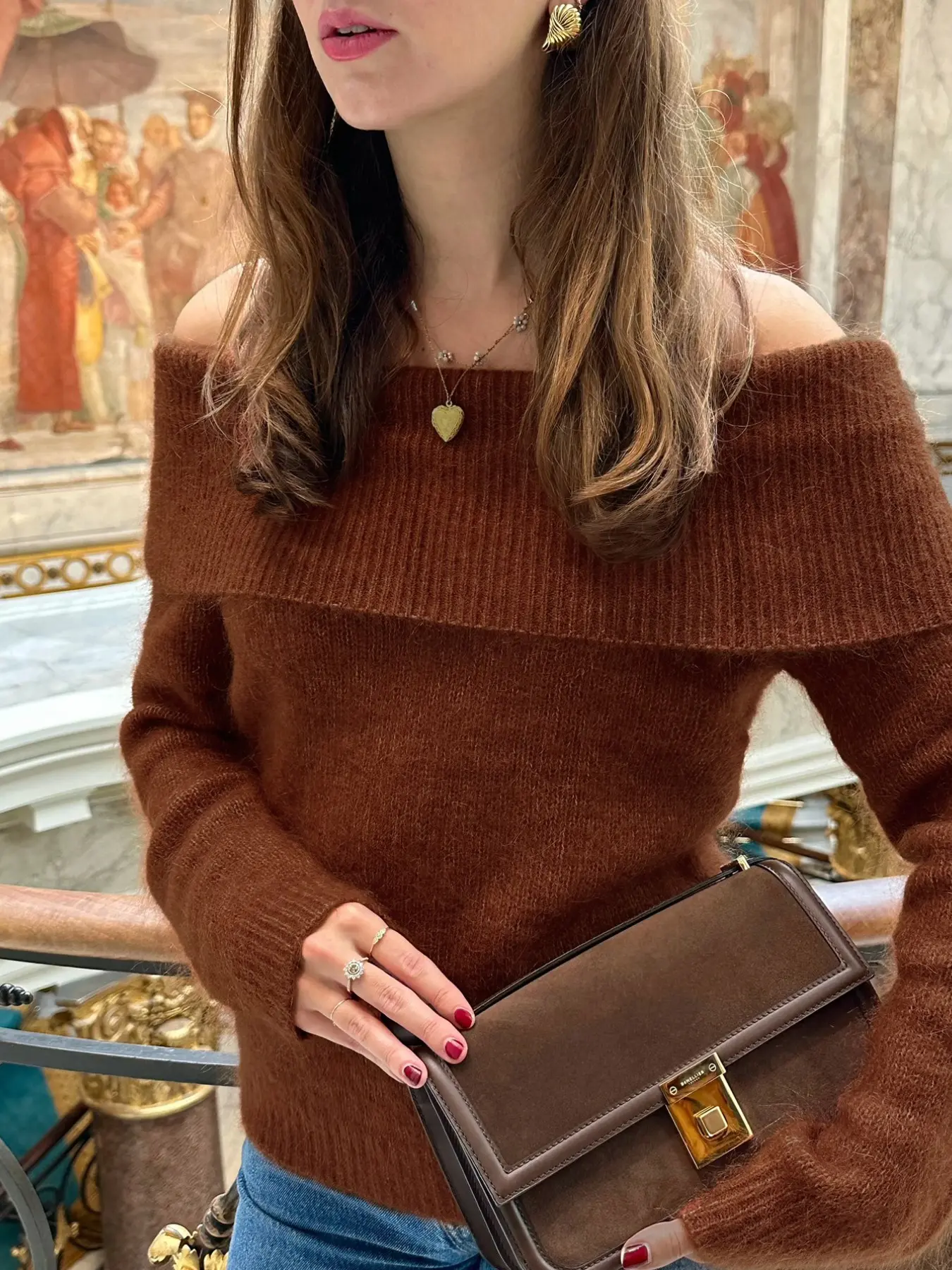 Women's Off The Shoulder Fuzzy Sweater, Casual Loose Fit Long Sleeve Soft Plush Pullover, Fall & Winter Fashion, Solid Color, Fluffy Knitwear