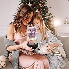 Gift for Her Forever Flower Bouquet for Delivery Prime Preserved Pink Roses Glass Dome LED Light 100 Languages I LOVE YOU Necklace Mothers Day Birthday Romantic Valentines Gift for Wife Women Mom