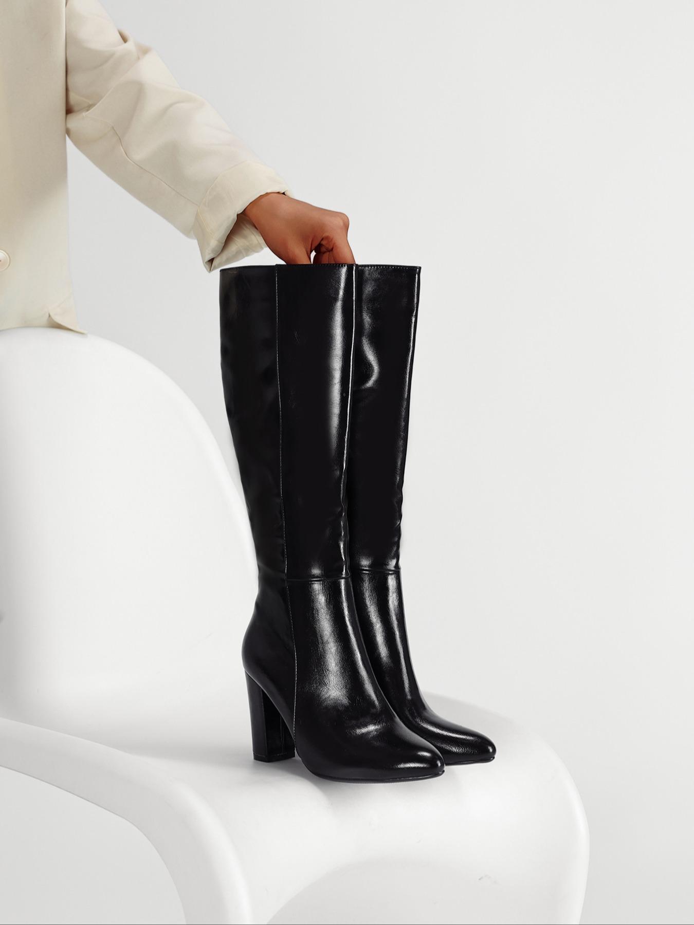 Women's Vintage Fashion Chunky Heel High Boots, Elegant Boots, Slimming Leg Design, Perfect for Work & Dates, Coats/dresses/skirts, Fall/winter Essential