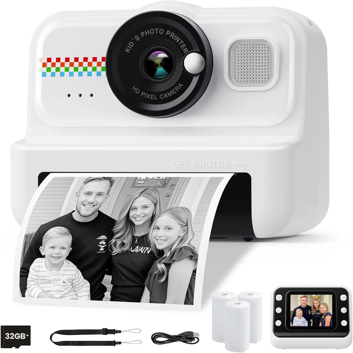 Print Camera, 1080P   Camera  Print with 3 Rolls Print Paper & 32GB Card, Ideal  Toys Gifts for Boys & Girls  3-14 (Black)