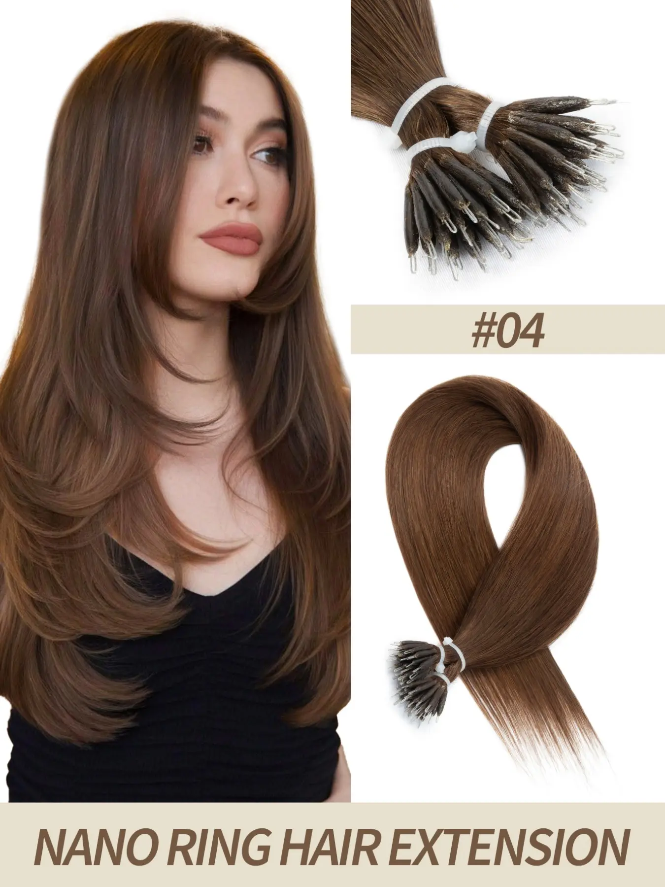 Nano Ring Hair Extensions Human Hair,  16-22 Inch, 50g 50 Strands, Cold Fusion Extensions, Low Visibility Nano Beads, Seamless Blend for Length and Volume with Hair for Women, Perfect for Daily, Party and Wedding Hairstyles