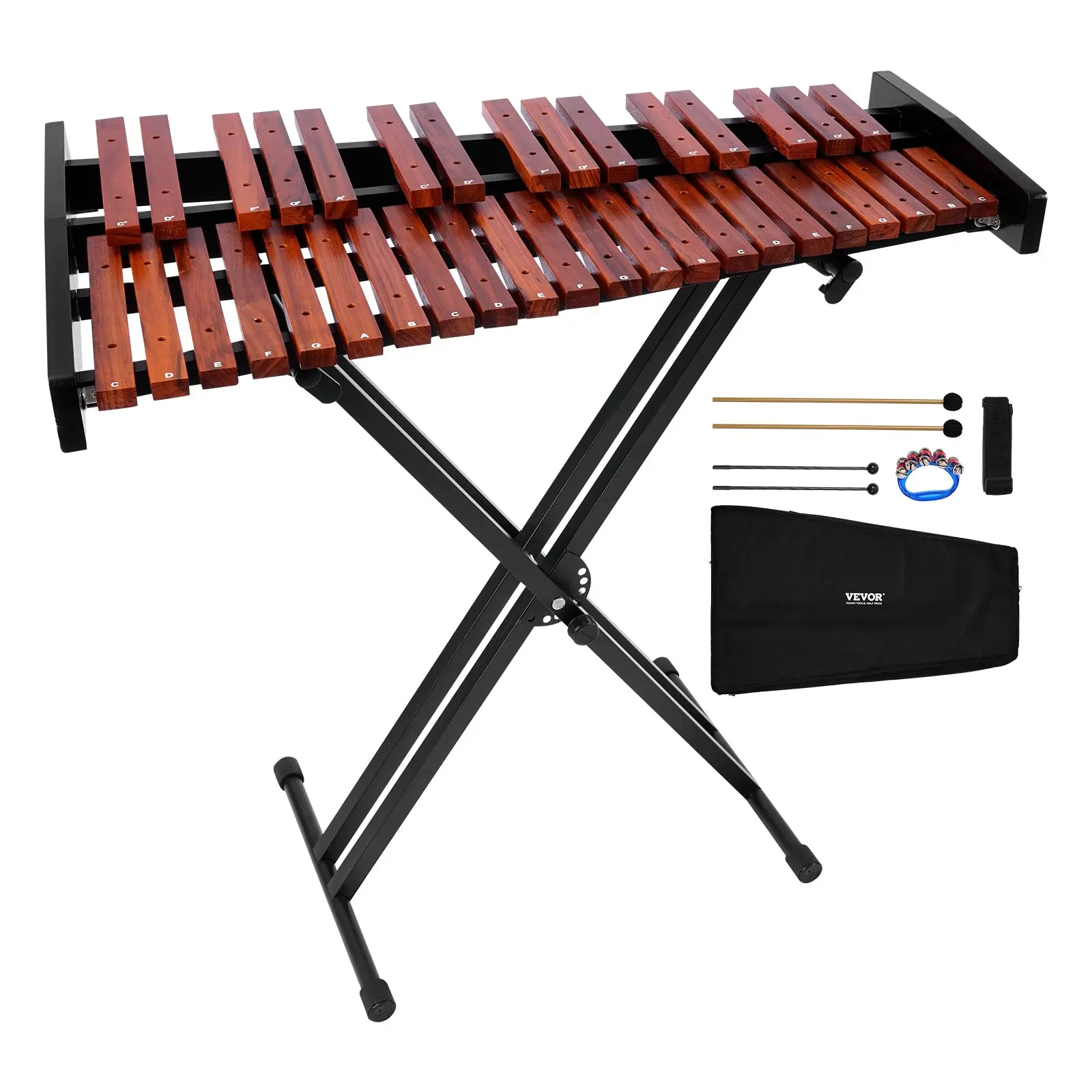 VEVOR 37-Note Wood Xylophone, Professional Percussion Instrument Kit with Height-Adjustable Stand, 4 Mallets, Carrying Bag for Adults, Xylophones