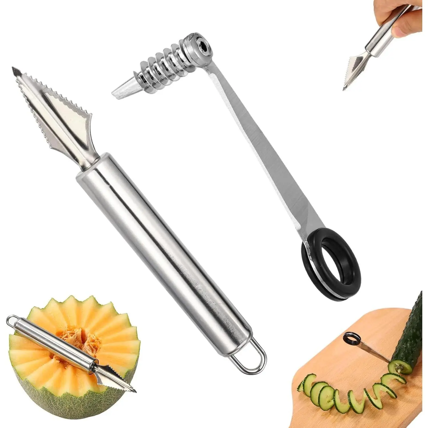 Spiral and V-Shaped Kitchen Tools Set, Vegetable Spiral Cutter Fruit Carving Tool for Potatoes Slicing Melon Engraving, Creative Spiralizer Cooking Tools