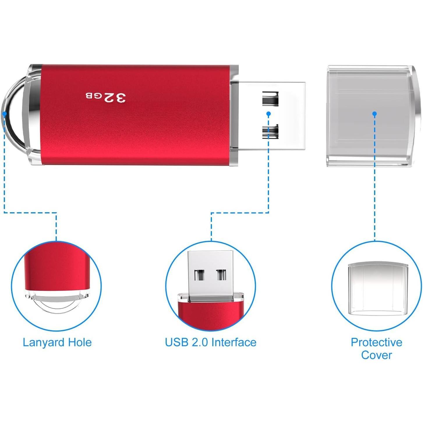 3Pack 32GB USB Flash Drives 32GB Thumb Drives Memory Stick Jump Drive (Black/Red/Blue)