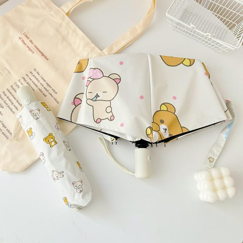 Lovely Pink Rilakkuma Umbrella Three Fold Eight Ribs Foldable Auto Umbrella UV Protection Sun Protection Sunshade Umbrella Sun U