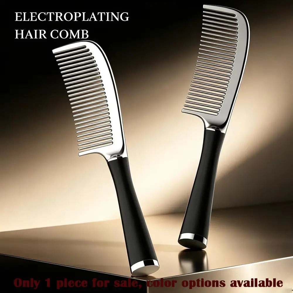 Electroplated Wide-Tooth Straightening Comb, Anti-Slip Long Handle, Anti-Static, Gentle on Long Hair, Home & Salon Use, Unisex