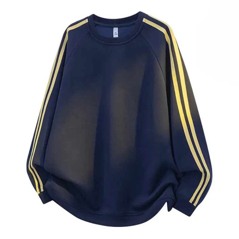 Men's Crew Neck Sweatshirt Raglan Long Sleeve With Dual Side Striped Details Ribbed Cuffs Curved Hem Pullover Suitable For Daily Walking Campus Gathering Retro Sporty Style Casual Autumn And Winter Daily Tops