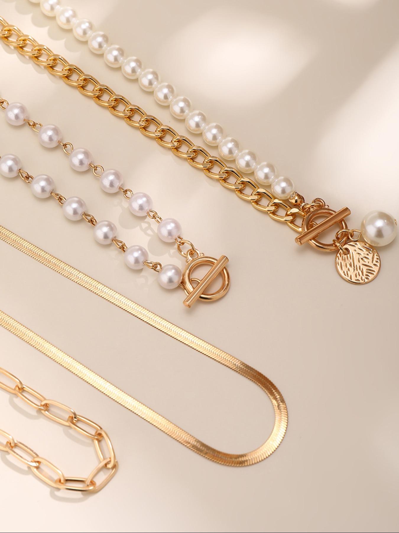 Faux Pearl Decorated Layered Pearl Chain Necklace, Fashion Jewelry for Party, Daily Clothing Decor, Trendy All-match & Exquisite Jewelry for Birthday Gift