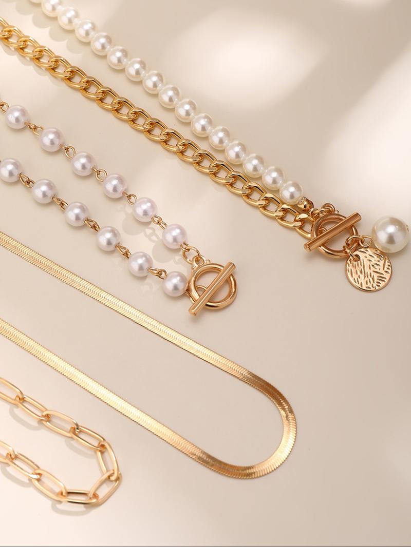 Faux Pearl Decorated Layered Pearl Chain Necklace, Fashion Jewelry for Party, Daily Clothing Decor, Trendy All-match & Exquisite Jewelry for Birthday Gift