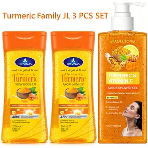 Turmeric Set 2PCS Body OIL+Shower Gel Body Scrub Deep Cleansing Skincare Oil Moisturizing Hydrating All Seasons Suitable for Body, Face, Hand, Lip, Eye, Travel