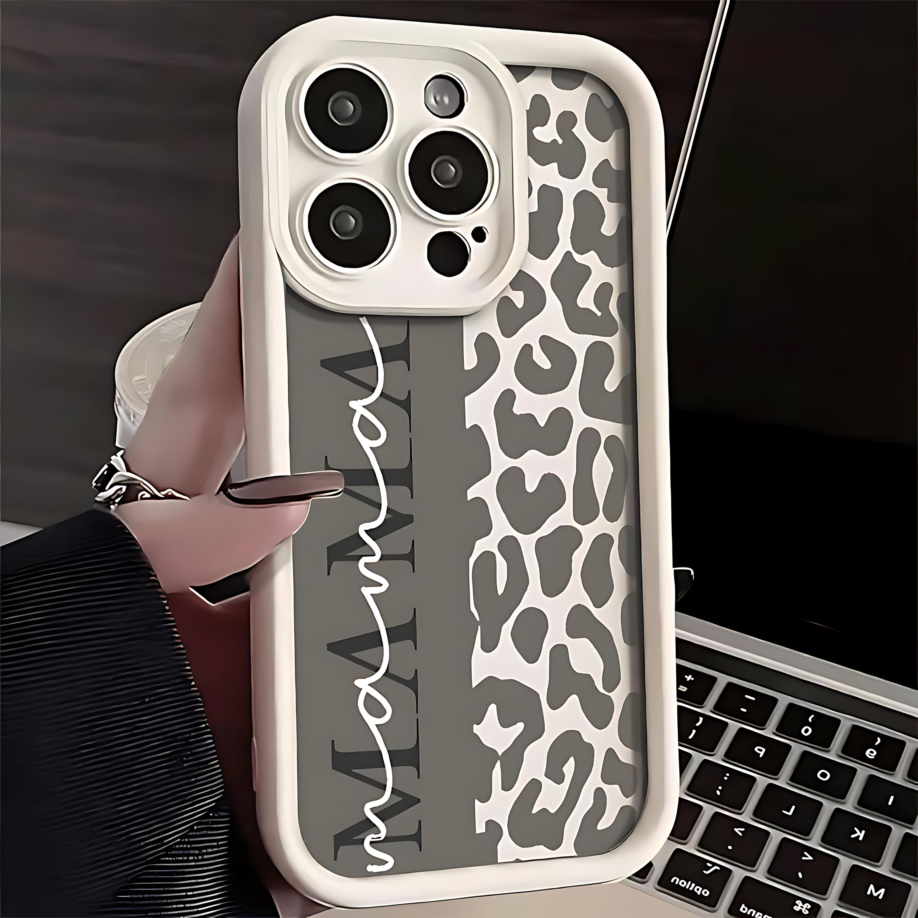 Mama Pink Leopard Print Phone Case Anti-collision and Anti-drop Soft TPU Protective Case for iPhone 17 16 15 14 13 12 11 X XS Pro Max Plus Air Without Charger