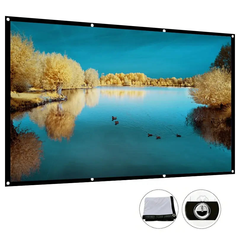 16: 9 Projection Screen High Definition Home Use No Punching Simple Foldable Soft Screen Outdoor Movie Screen 60-150 inches Home Cinema, Large Conference and other occasions
