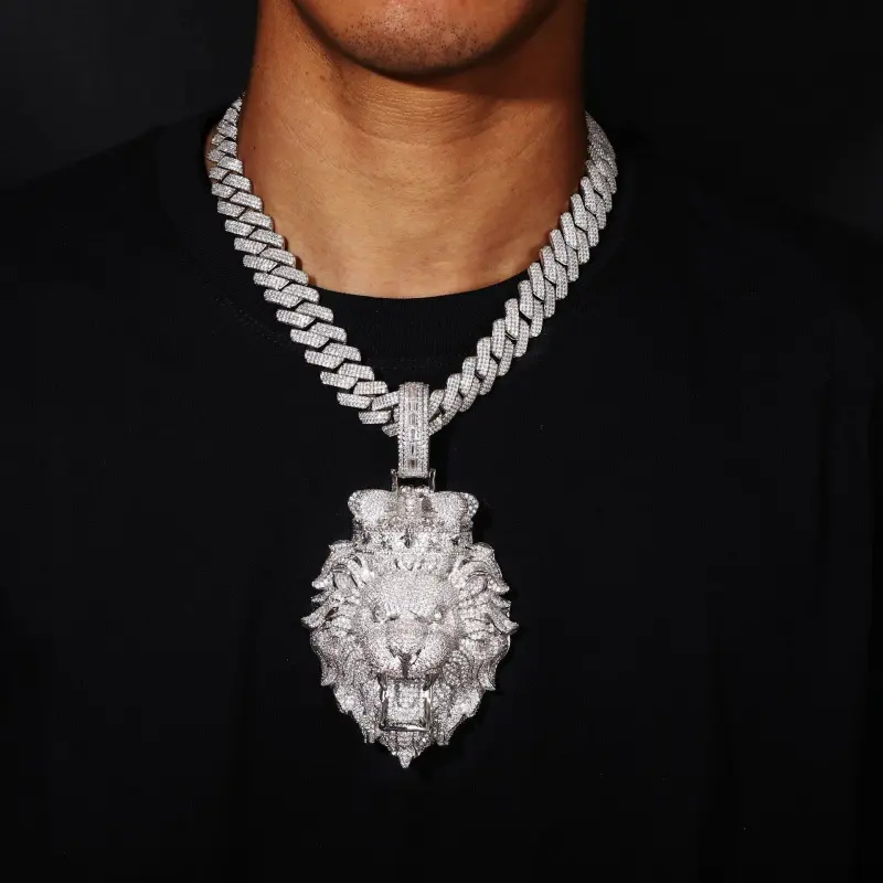 FSTVE Men's Bling Pendant Necklace - Bold 3D Lion King Pendant, Full-Pavé Zirconia Stones, Edgy Fashion Costume Jewelry Accessory, Chunky Necklace, Male, Copper