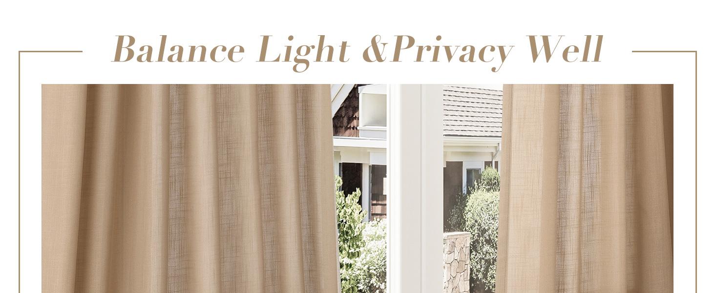 Tan Linen Blend Drapes 84 Inch Length 2 Panels Set Back Tab Rod Pocket Light Filtering Privacy Semi Sheer Textured Curtains Neutral Farmhouse Decor Curtains for Living Room Bedroom 40x84