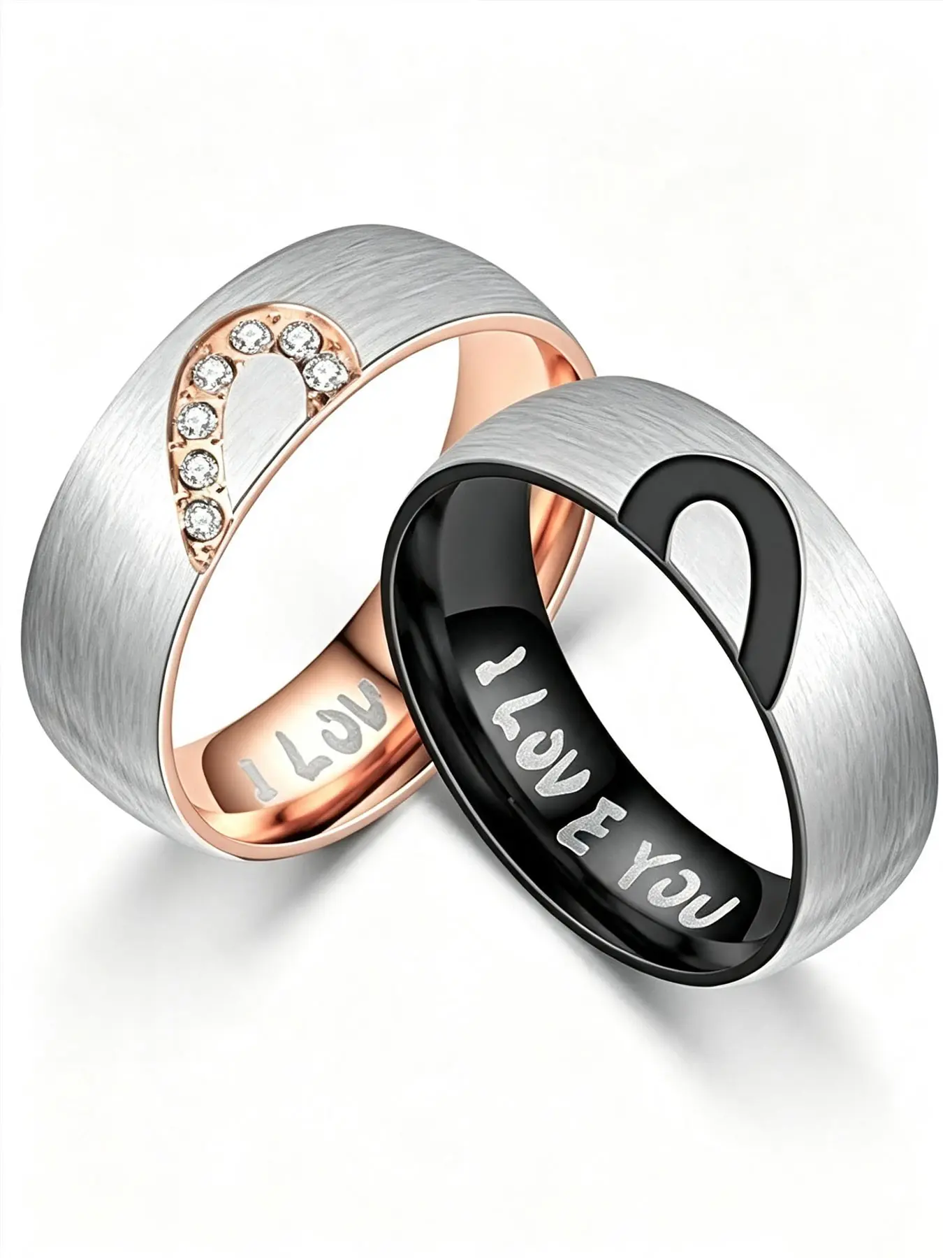 Couple Personalized Promise Ring Set, Two Rings Engraved 'i Love You', Wedding Rings for Men and Women, Valentine's Day Jewelry Gift