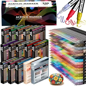 Flysea Acrylic Paint Brushes with 0.7mm Fine Tip, 22 Graduated Colors Per Set, 15 Color Options, Ideal for DIY Crafts and Art Supplies