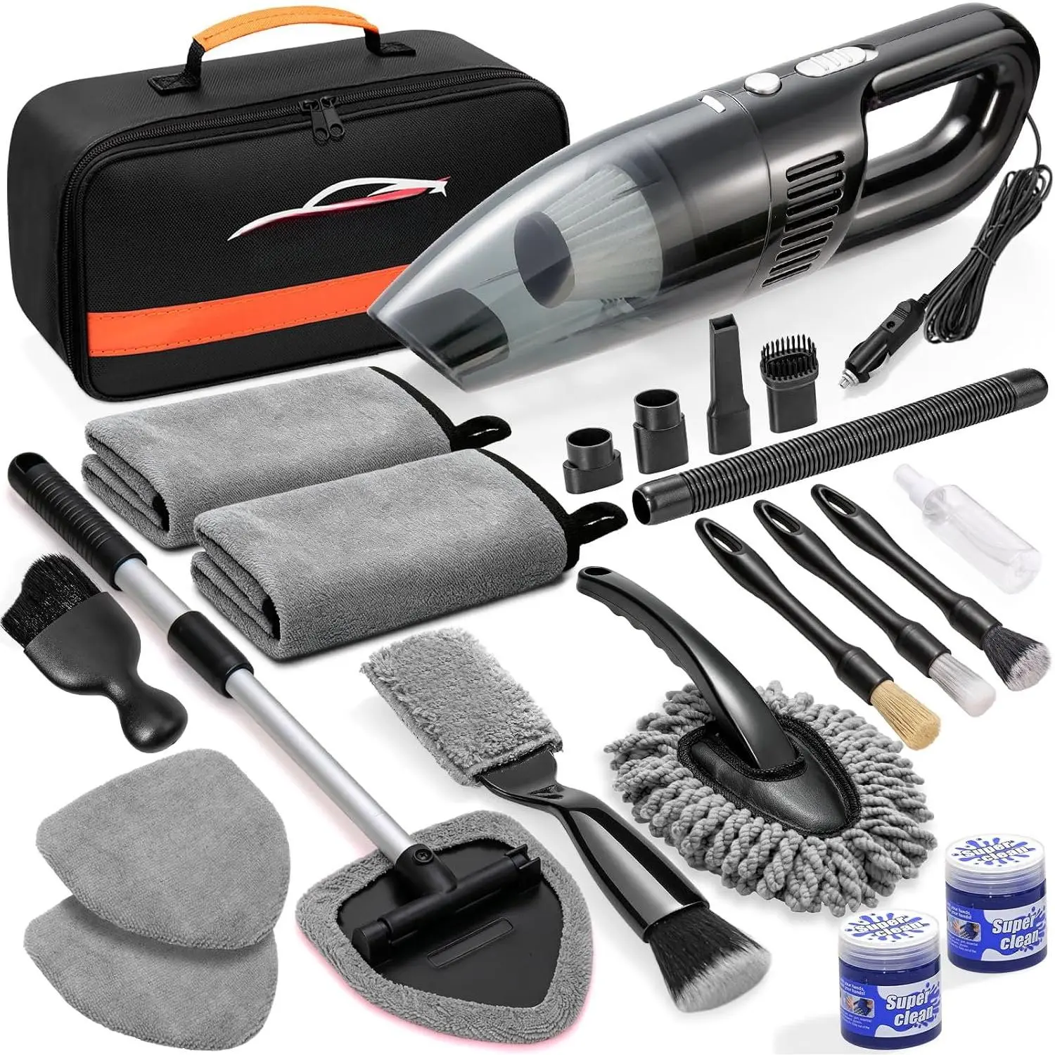 21 count  Detailing Kit Interior Cleaner - with Handheld  Vacuum, Windshield Cleaning Tool, Detailing Brushes,  Cleaning Supplies Kit for Women Men (Black)