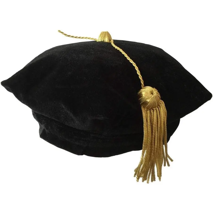 Unisex Adjustable Graduation Doctoral Tam, 6-8 Sided, with Imported Bullion Tassel, Silk-Synthetic Sewing Accessory